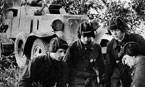 Экипаж бронеавтомобиля БА-10 (слева направо): ст.лейтенант, кандидат в члены ВКП(б) Н.Шилин, красноармейцы радист-пулемётчик И.Ефимов, механик-водитель А.Пастухов и башенный стрелок А.Горяченко. В ходе боёв этот экипаж уничтожил 4 немецких танка. Северо-западный фронт, 7 августа 1941 года.