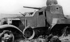 Уничтоженный в ходе боя, а затем горевший  бронеавтомобиль БА-10М. Юго-западный фронт, июль 1941 г.