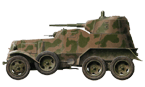 Бронеавтомобиль БА-10 из состава 1-й танковой дивизии механизированного корпуса. Северный фронт, июль 1941 года. Машина имеет зелёно-коричневый камуфляж, принятый в 1939 году для использования в северо-западных военных округах СССР. В августе 1941 года этот броневик был захвачен финнами. (рис. С.Игнатьев)
