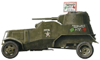 Бронеавтомобиль БА-10 на шасси ГАЗ-АА, используемый как подвижный контрольно-пропускной пункт. На борту машины видны надписи "подвижный КПП" и ДКУ-96. 1-й Белорусский фронт, осень 1944 года. (рис. С.Игнатьев)