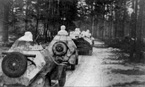 Боевые действия на Белорусском фронте. Броневики БА-64Б проводят разведку боем. Февраль 1944 года.