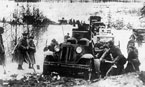 Бронеавтомобиль ФАИ 44-го отдельного разведывательного батальона 90-й стрелковой дивизии преодолевает подъем. Карельский перешеек, декабрь 1939 года.