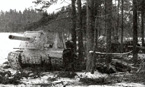 Выкрашенные в белый цвет ИСУ-122 занимают огневую позицию на опушке леса. 2-й Прибалтийский фронт, 1945 год.
