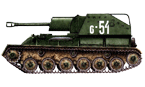 76-мм самоходная установка СУ-76М. Имеет тактический номер «6-24». На других машинах этой части номера «6-44» и «6-24». Вероятно принадлежала одному из подразделений 6-й гвардейской танковой армии. Австрия, апрель 1945 года.