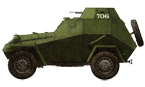 Бронеавтомобиль БА-64М из 303-го разведбатальона  105-й танковой бригады. Эти машины имели номера, начинающиеся с цифры "7", например, "706". Июль 1950 года.