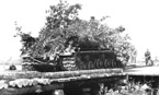 Учения войска Польского. Закумуфлированный ветками тяжёлый танк ИС-2 на плоту форсирует водную преграду. Год неизвестен.