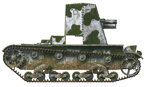 Самоходная установка 76-мм полковой пушки на шасси Т-26. Ленинградский фронт, предположительно 220-я танковая бригада. Зима 1943 года (рис. С.Игнатьев).