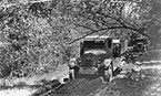 ЗИС-22-52 на испытании движется по раскисшей лесной дороге с погружением движителя до 1/3 диаметра. Московская область, лето 1941 г.